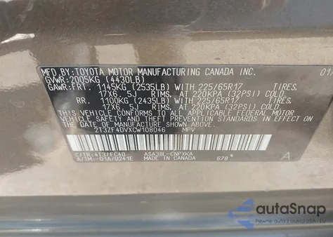 2012 Toyota Rav4 z USA, uszkodzony, nr VIN 2T3ZF4DVXCW108046